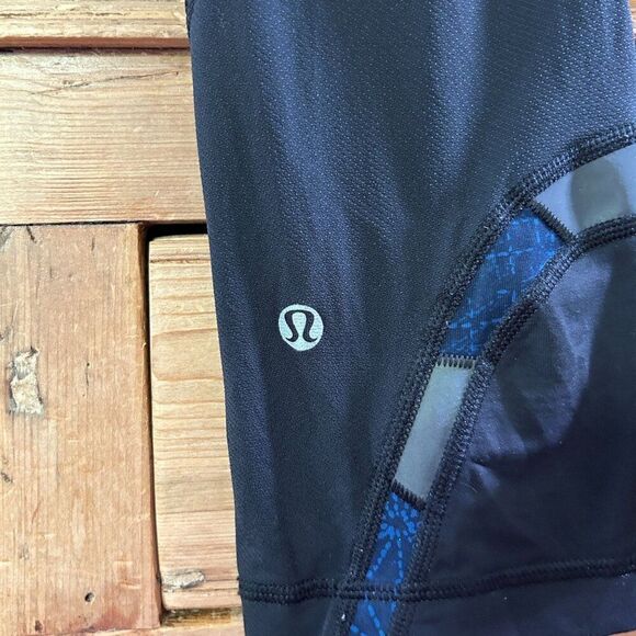 Lululemon 6 Cropped Capri Leggings Black Blue Athletic Gym Zippered Pocket Mesh - Picture 5 of 6